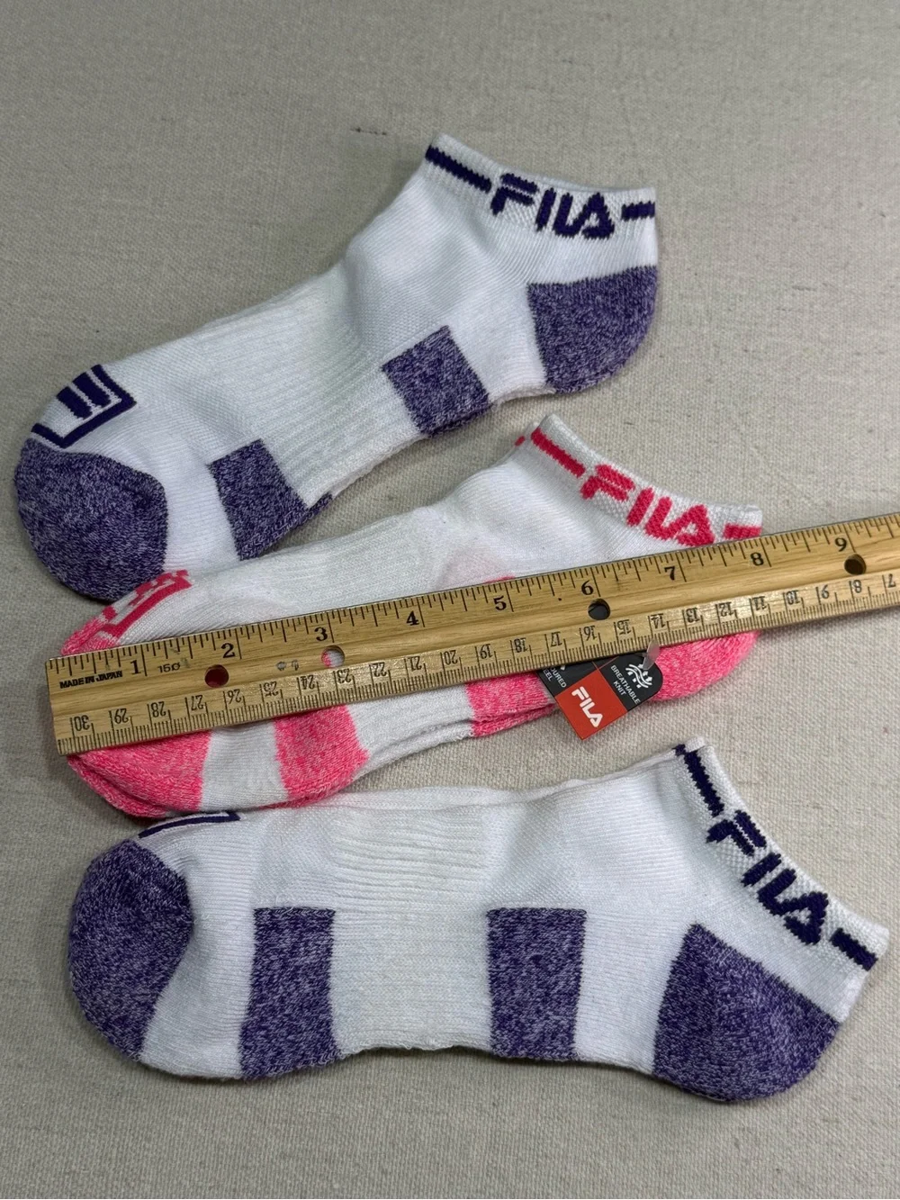 Fila White Low-Cut Socks with Pink and Purple Accents - 3 Pack - NWT